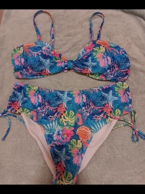 Vibrant Blue Tropical/ Sea Print Bikini Set